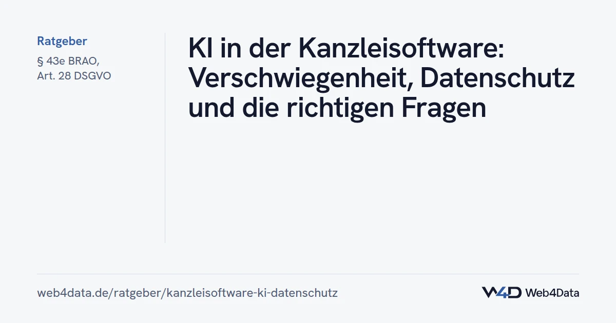 Titelgrafik: KI in der Kanzleisoftware: Verschwiegenheit, Datenschutz und die richtigen Fragen