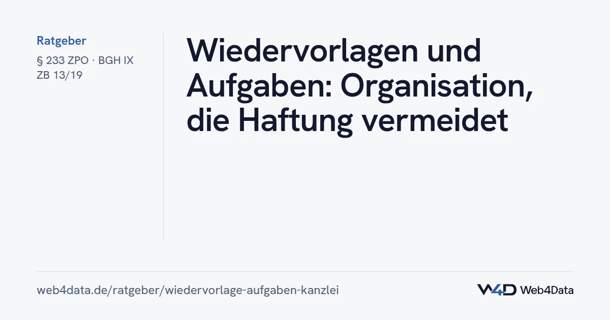 Titelgrafik: Wiedervorlagen und Aufgaben: Organisation, die Haftung vermeidet
